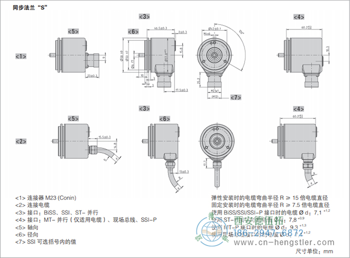 AC58-Profibus標(biāo)準(zhǔn)光電絕對(duì)值型編碼器外形及安裝尺寸(同步法蘭S) 德國hengstler(亨士樂)編碼器