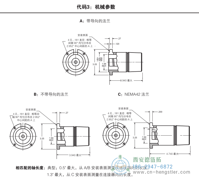 HA26標準光電增量編碼器外形及安裝尺寸(代碼3：機械參數) 美國Dynapar(丹納帕)編碼器